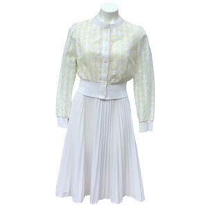 Leslie Fay Dress Suit 2 Piece White Prairie Style Vintage